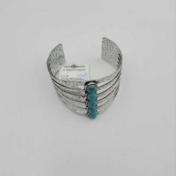 Fashionable sliver and turquoise rhinestone cuff bracelet - Picture 3 of 5
